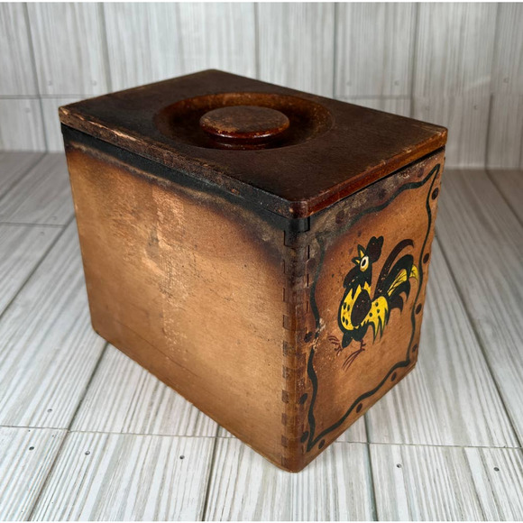 VTG Japanese Fire Box with Lid Rooster Chicken by Woodpecker Wood Ware - Picture 3 of 9